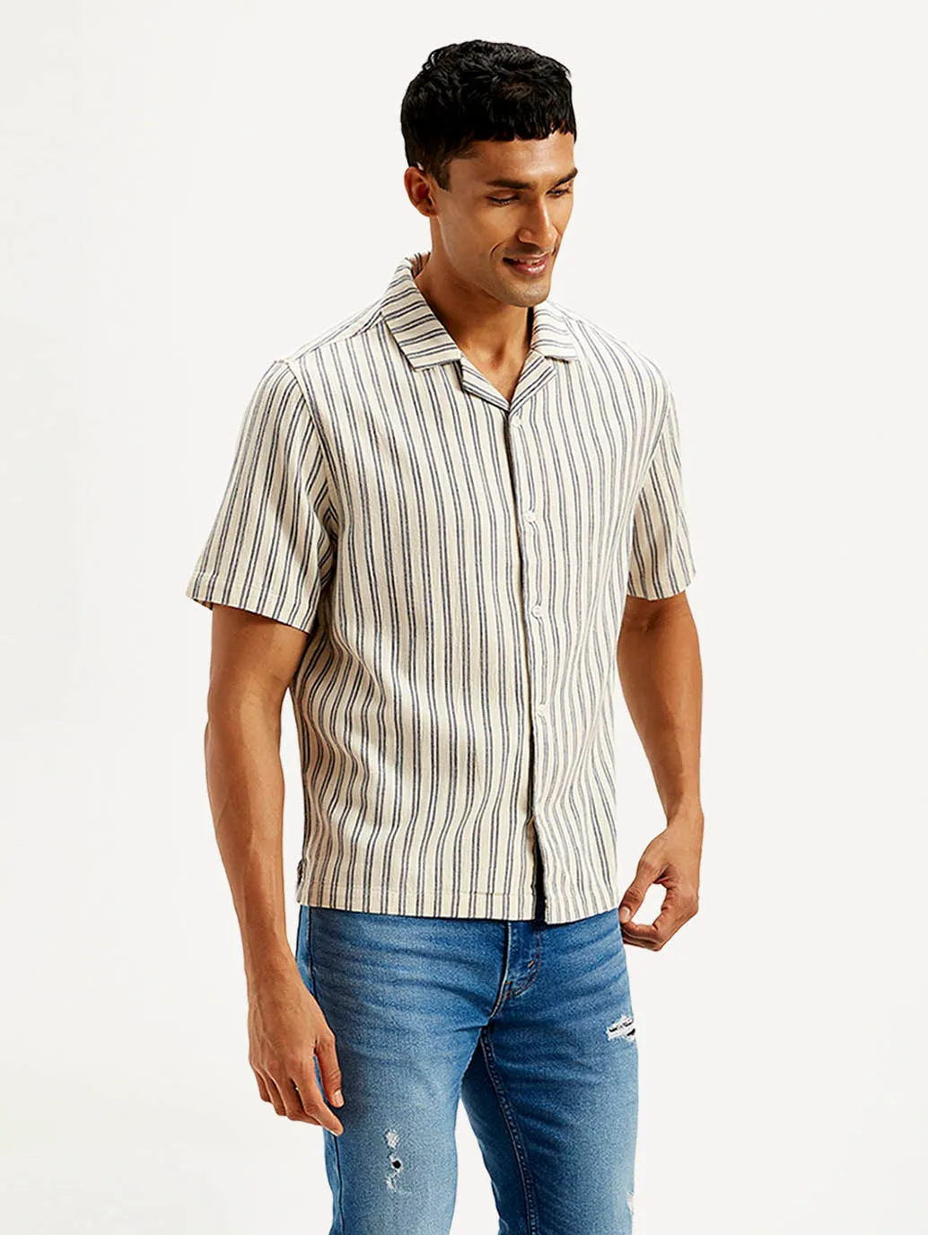 Men's Resort Collar Striped Relaxed Fit Shirt