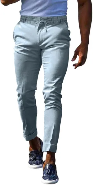 Mens Slim Fit Stretchy Casual Pants with Drawstrings Breathable Tapered Chino Pants for Work Flat Front Casual Golf Pant