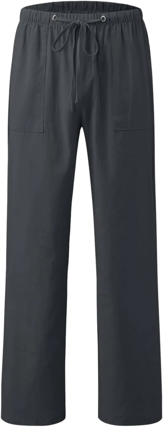 Men's Straight Extended with Pockets and Elastic Loose Solid Color Sports Trousers Casual Night Stretch Pants for Men