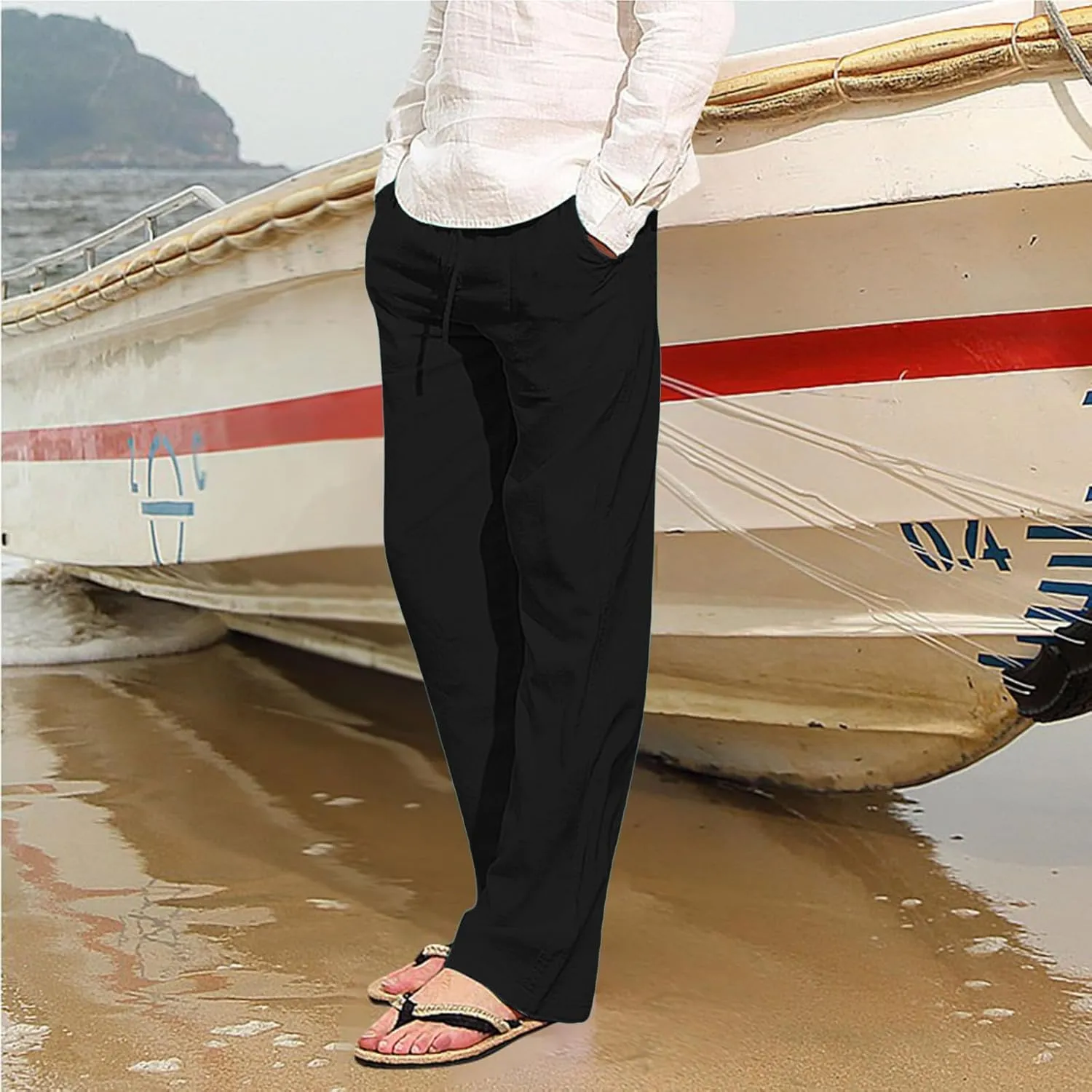 Men's Straight Extended with Pockets and Elastic Loose Solid Color Sports Trousers Casual Night Stretch Pants for Men
