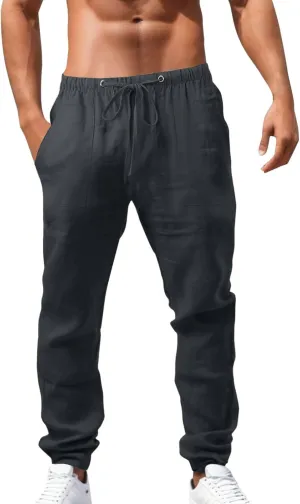 Men's Straight Extended with Pockets and Elastic Loose Solid Color Sports Trousers Casual Night Stretch Pants for Men