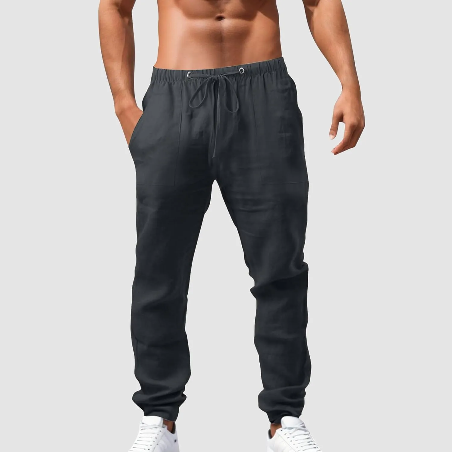 Men's Straight Extended with Pockets and Elastic Loose Solid Color Sports Trousers Casual Night Stretch Pants for Men