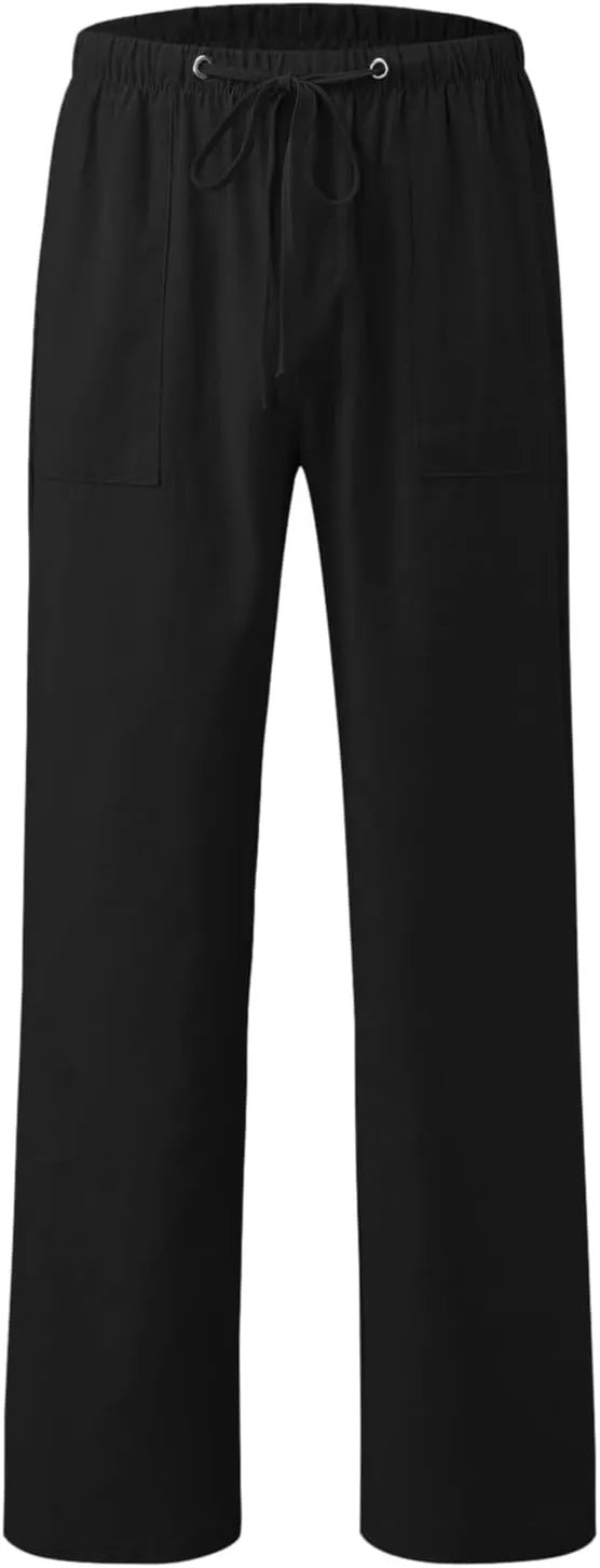 Men's Straight Extended with Pockets and Elastic Loose Solid Color Sports Trousers Casual Night Stretch Pants for Men