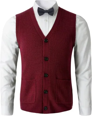 Men's Sweater Vest V-Neck Sleeveless Knitted Button Cardigan DXL Big and Tall Vest