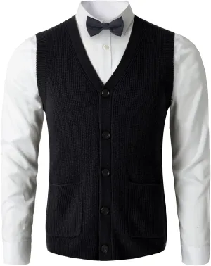 Men's Sweater Vest V-Neck Sleeveless Knitted Button Cardigan DXL Big and Tall Vest