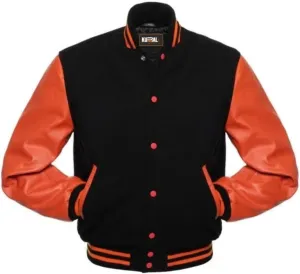Mens Varsity Jacket - Letterman Jacket - Wool Body Genuine Leather Sleeves Bomber Jacket