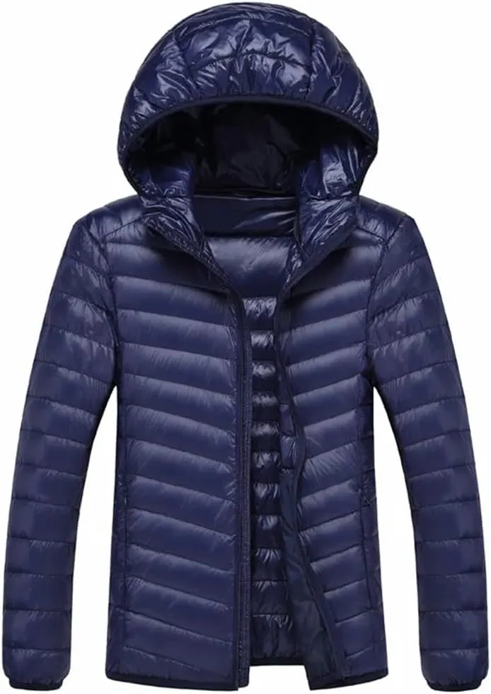 Men's Winter Down Coats Ultra Light Down Jacket Lightweight Feather Hooded Warm Portable Coat