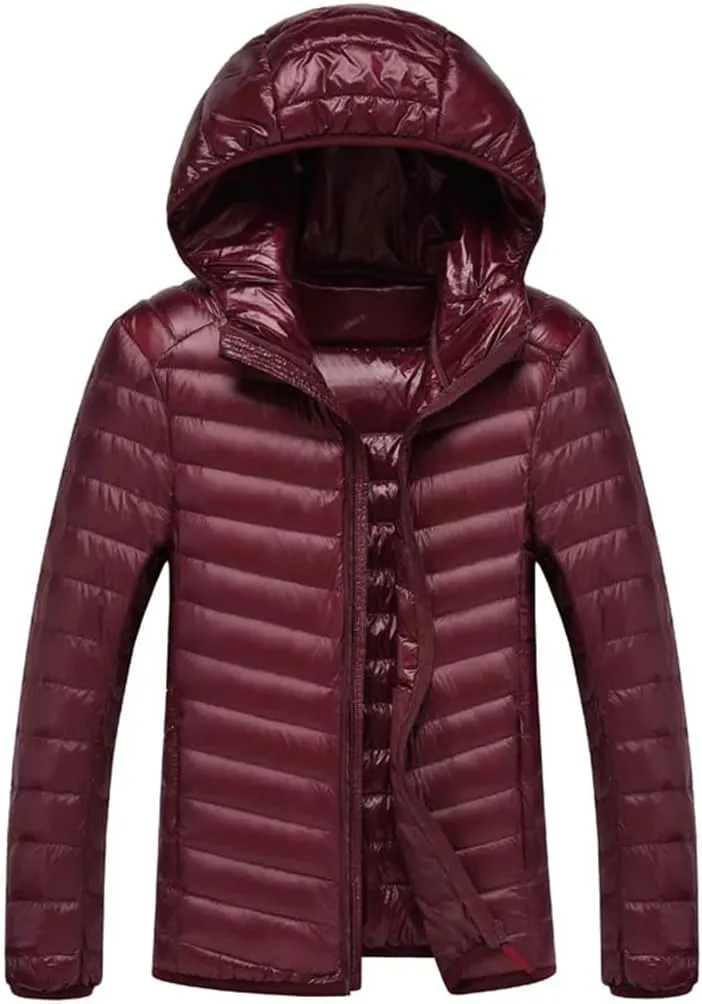 Men's Winter Down Coats Ultra Light Down Jacket Lightweight Feather Hooded Warm Portable Coat