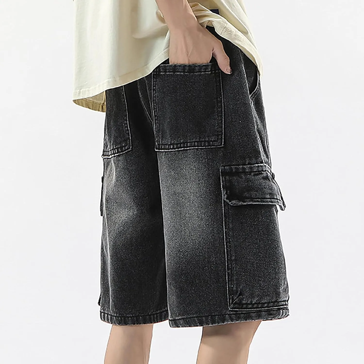 Men's Y2K Vintage Baggy Jean Shorts Summer Casual Hip Hop Long Loose Fit Denim Shorts Trendy Outfits