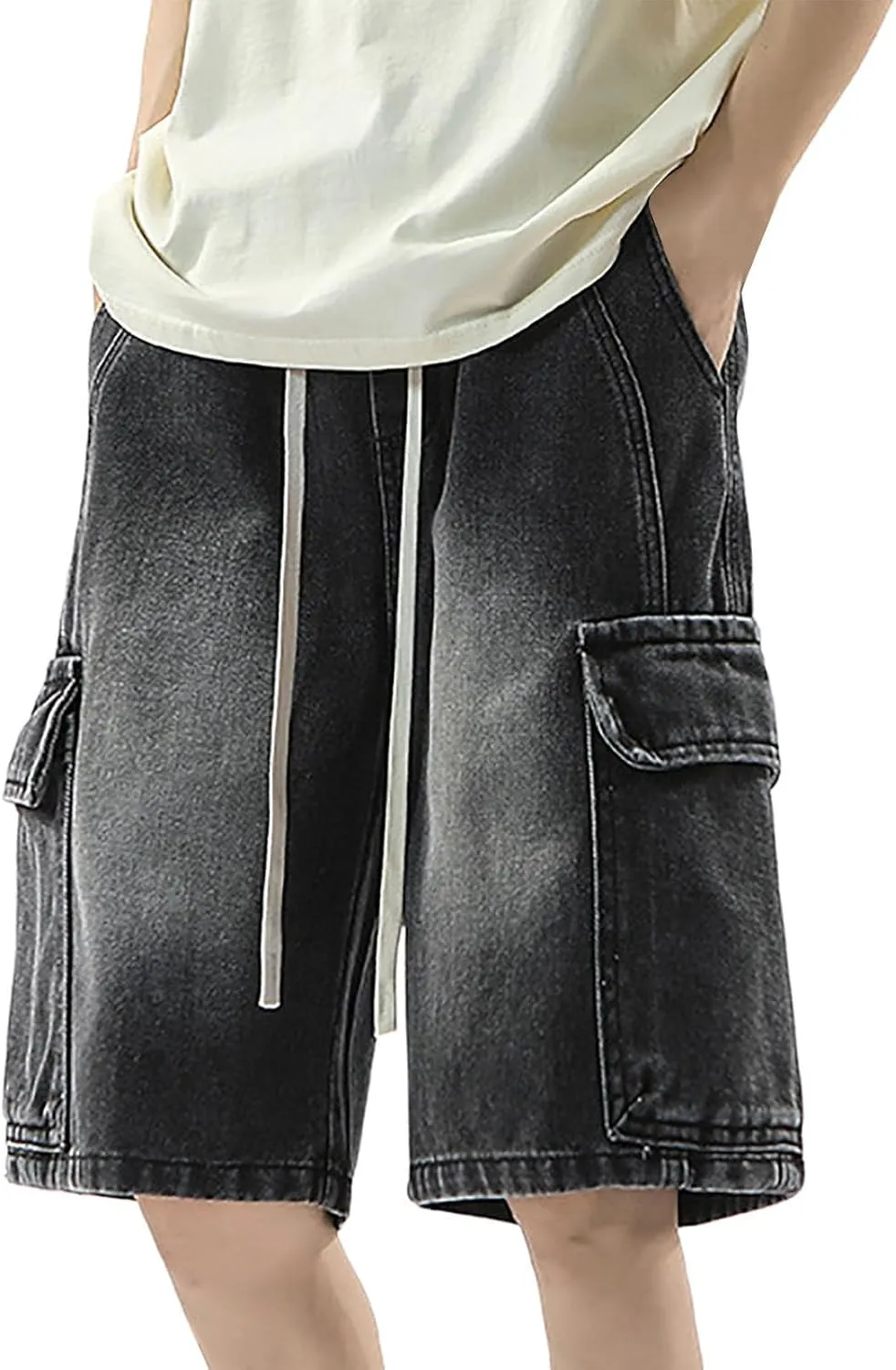Men's Y2K Vintage Baggy Jean Shorts Summer Casual Hip Hop Long Loose Fit Denim Shorts Trendy Outfits