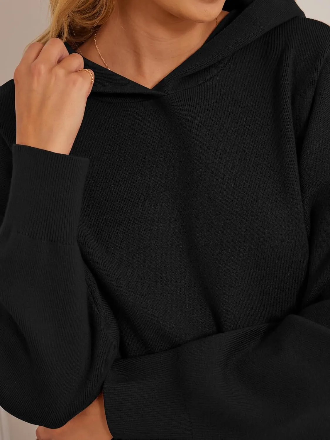 MEROKEETY Women's 2024 Fall Oversized Hoodie Long Sleeve Pullover Sweater Ribbed Knit Sweatshirt with Pockets