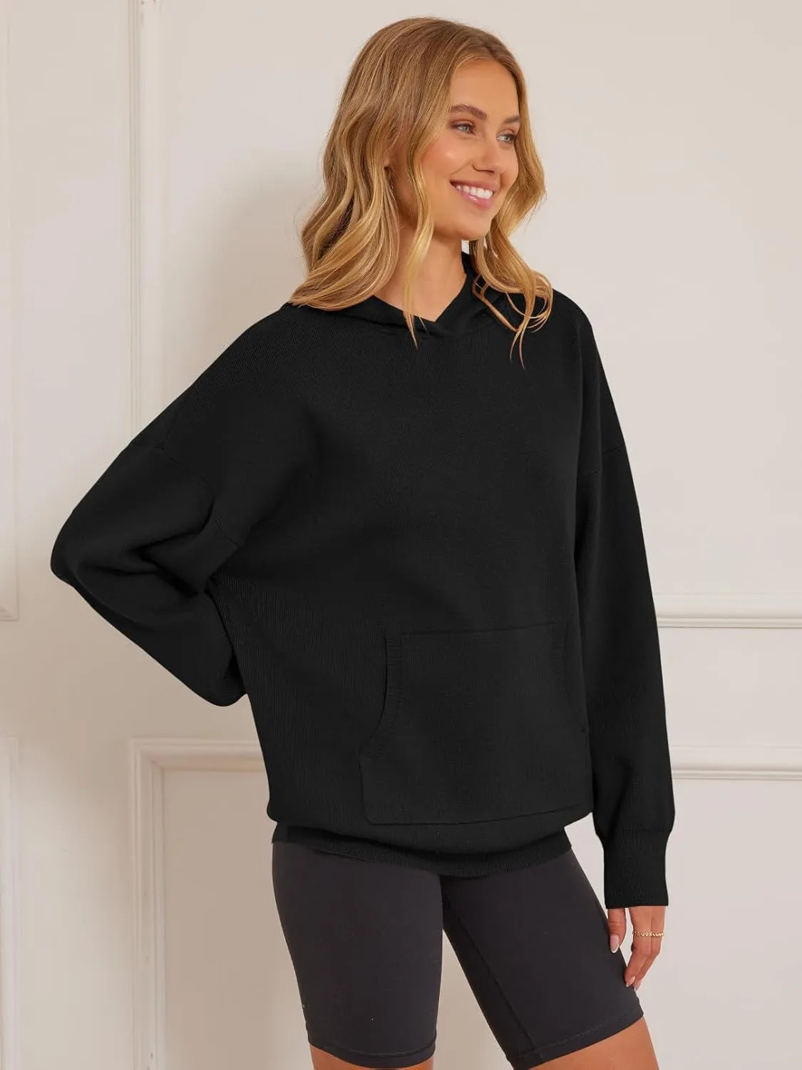 MEROKEETY Women's 2024 Fall Oversized Hoodie Long Sleeve Pullover Sweater Ribbed Knit Sweatshirt with Pockets