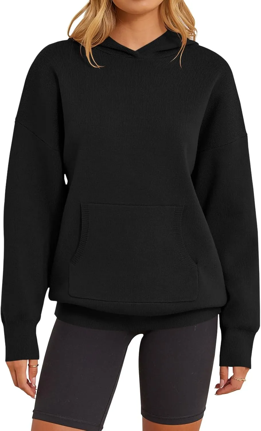 MEROKEETY Women's 2024 Fall Oversized Hoodie Long Sleeve Pullover Sweater Ribbed Knit Sweatshirt with Pockets