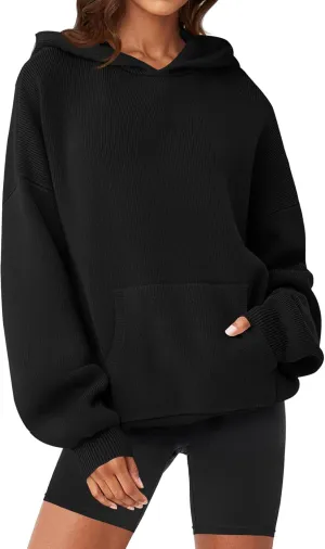 MEROKEETY Women's 2024 Fall Oversized Hoodie Long Sleeve Pullover Sweater Ribbed Knit Sweatshirt with Pockets