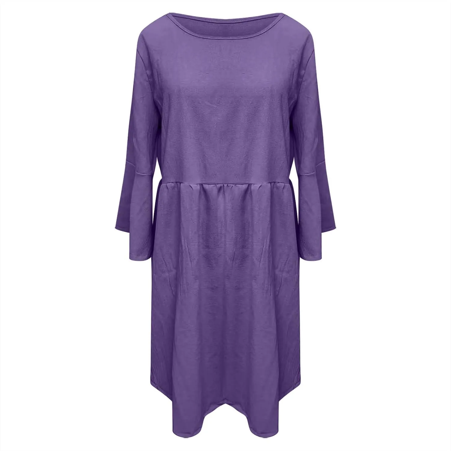Midi Dress Women Plain 3/4 Sleeve Ruffle Aline Swing Casual Dresses Fashion Trendy 2025 Plus Size Cotton Linen Clothes