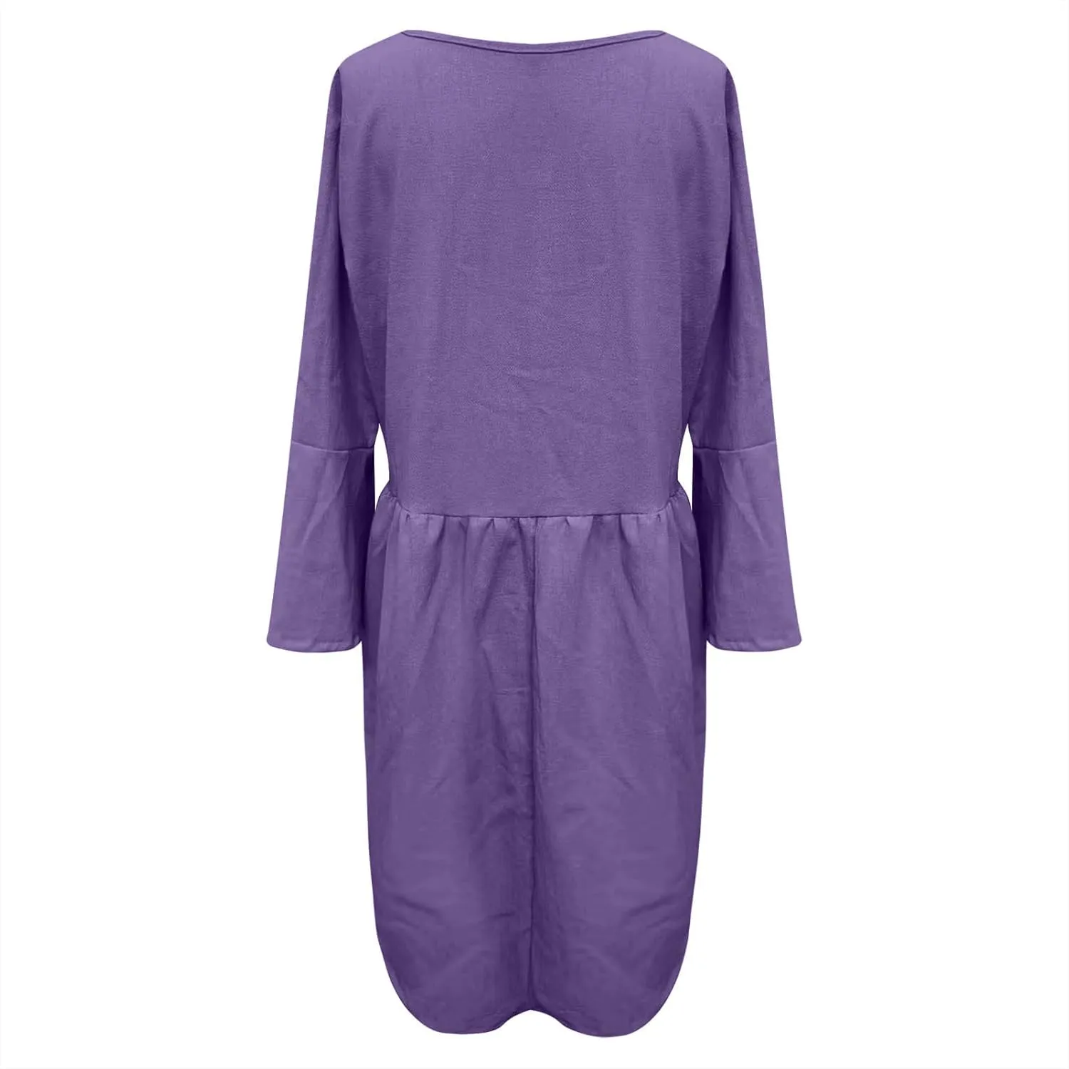 Midi Dress Women Plain 3/4 Sleeve Ruffle Aline Swing Casual Dresses Fashion Trendy 2025 Plus Size Cotton Linen Clothes