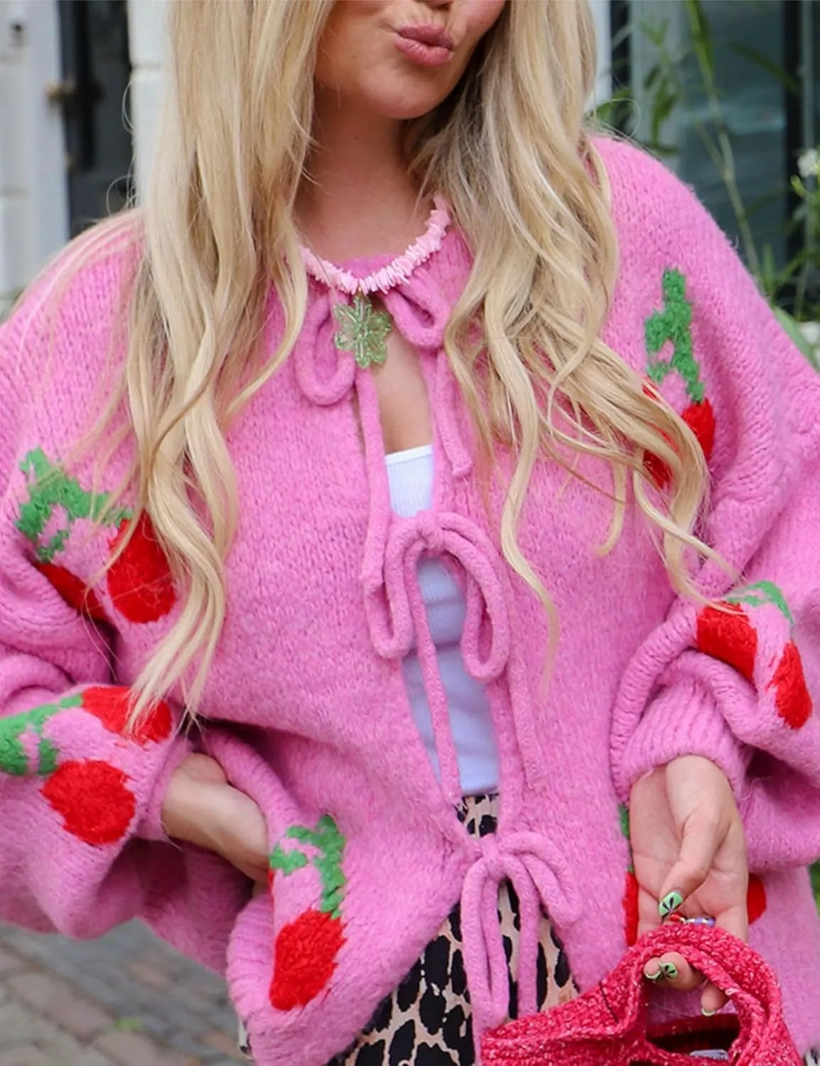 Mingzhu Womens Loose Bow Tie Open Front Cardigan Sweater Casual Long Sleeve Ribbed Knit Outwear