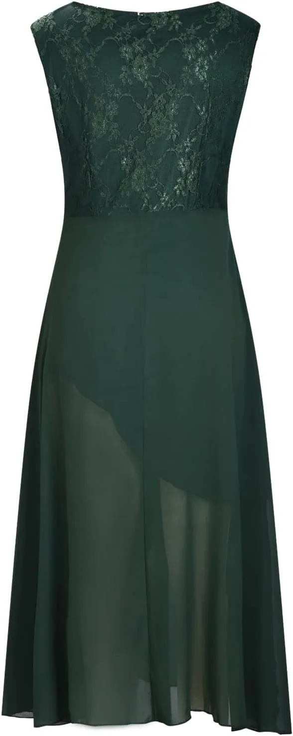 Mother of The Groom Dresses for Wedding Lace Appliques Short Sleeves High Low Crew Neck Chiffon Formal Evening Dress