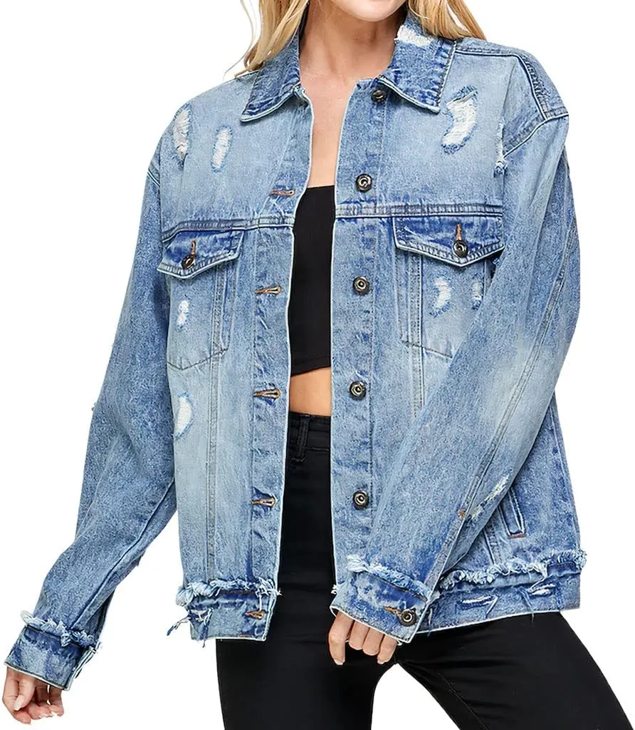Mushrooms Women's Oversized Denim Jacket - Unique Ladies Denim Jacket - Cool Denim Jacket
