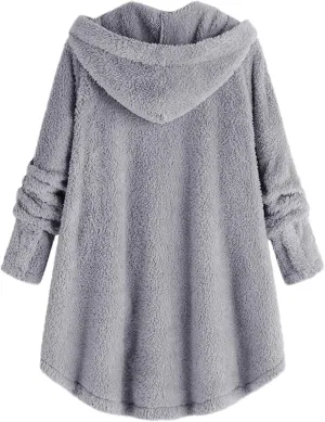 Muyise Oversized Warm Winter Coats for Women Sherpa Jacket Fuzzy Fleece Pullover Hoodie Button Down Outwear Coat with Pockets