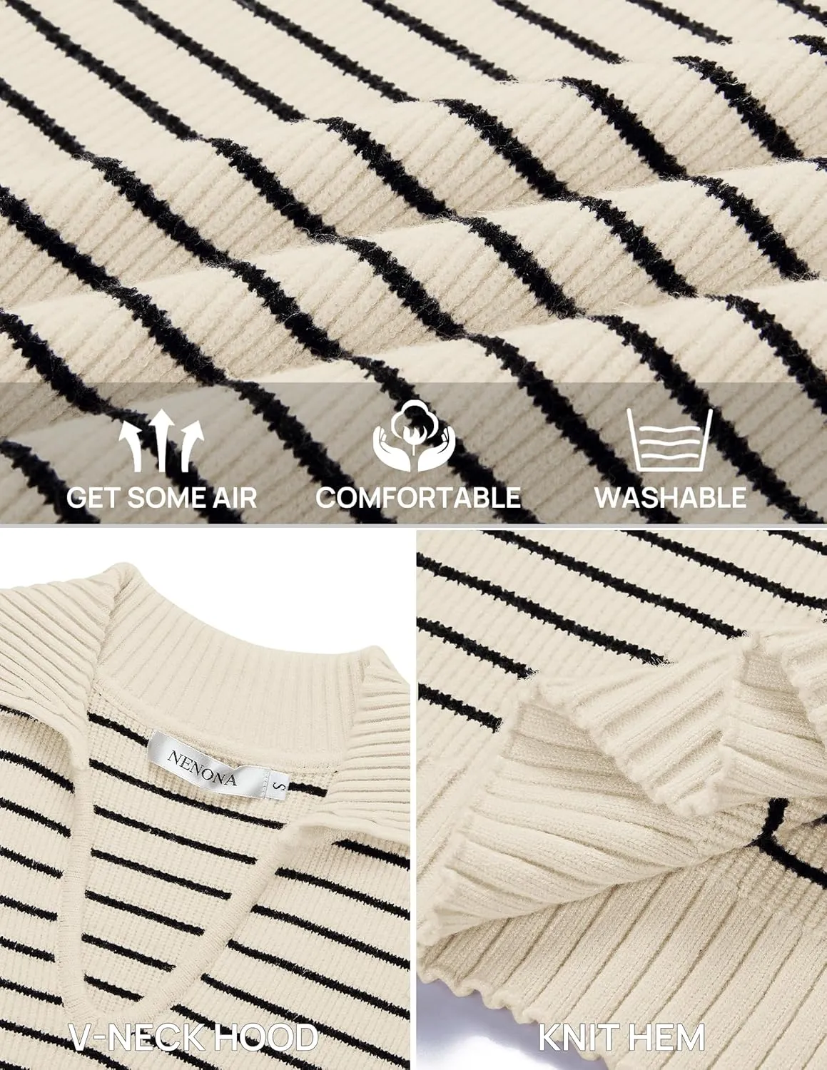 NENONA Women's V Neck Cap Sleeve Summer Sweater Tops 2024 Striped Casual Loose Knit Vest