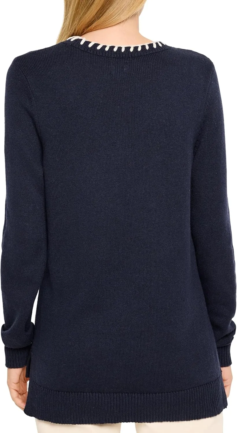NIC ZOE Women's Cotton Cashmere Blanket Stitch Sweater