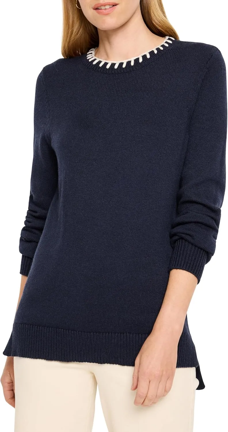 NIC ZOE Women's Cotton Cashmere Blanket Stitch Sweater