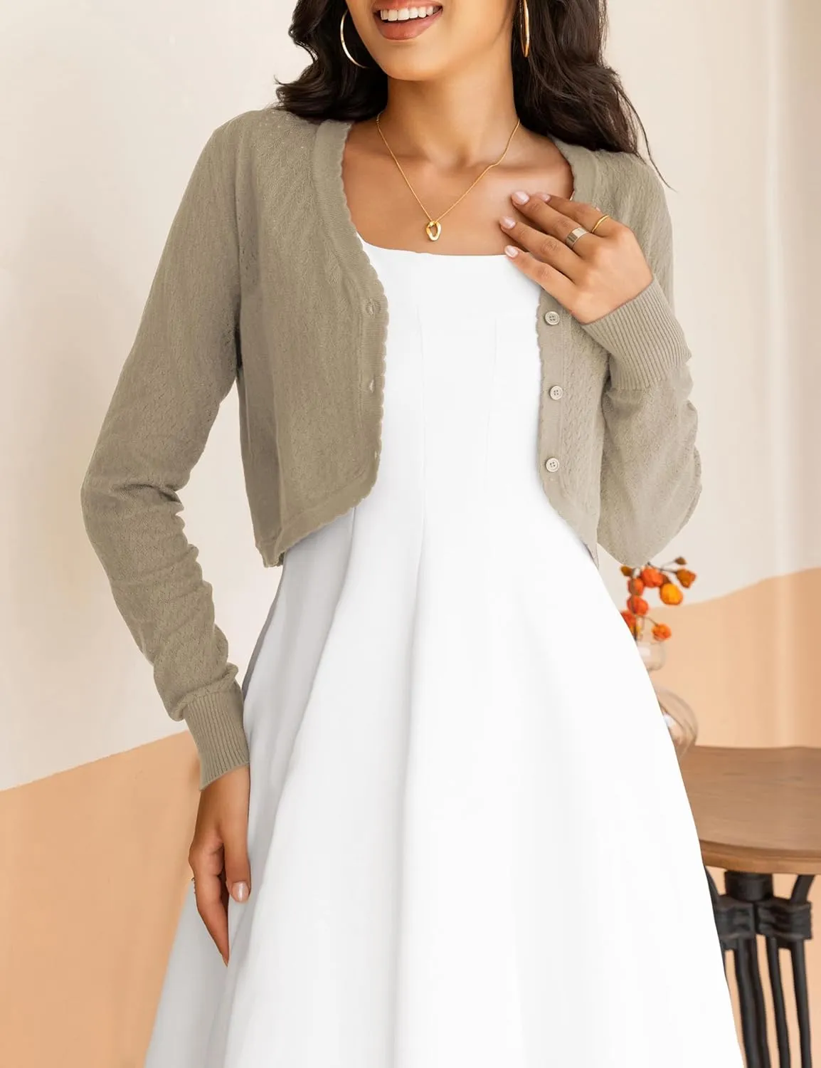 OmicGot Women's Cropped Cardigan Sweaters Long Sleeve Open Front Bolero Shrugs for Dresses S-XL
