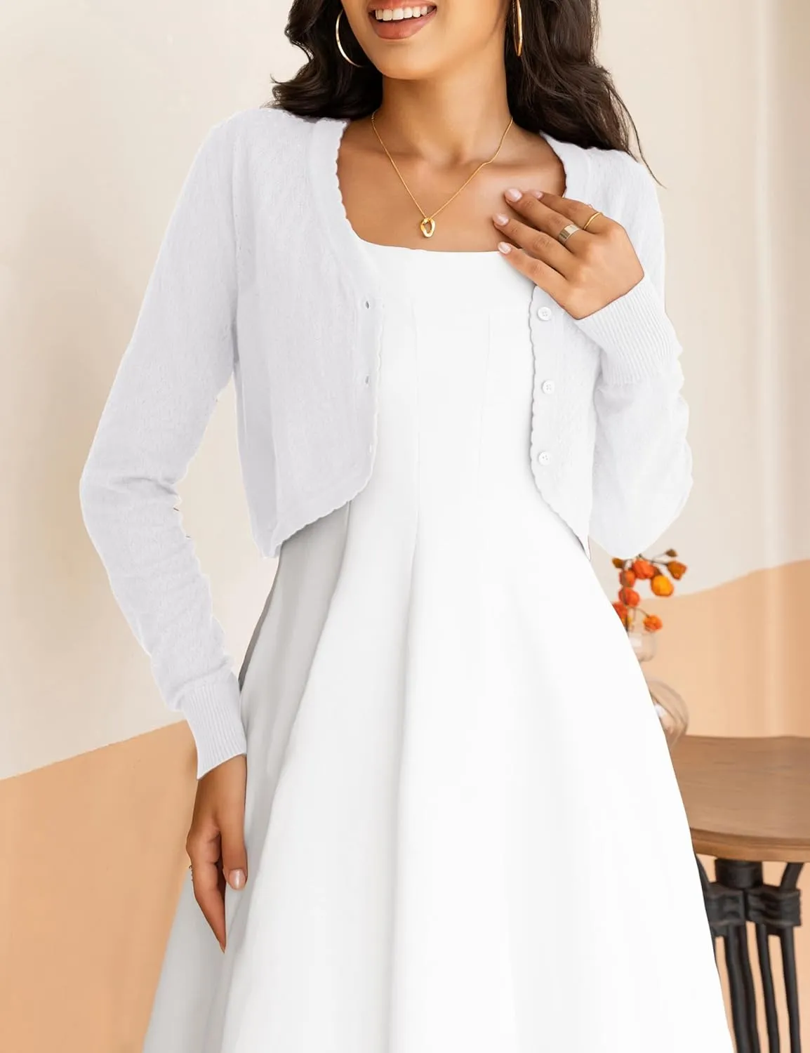 OmicGot Women's Cropped Cardigan Sweaters Long Sleeve Open Front Bolero Shrugs for Dresses S-XL