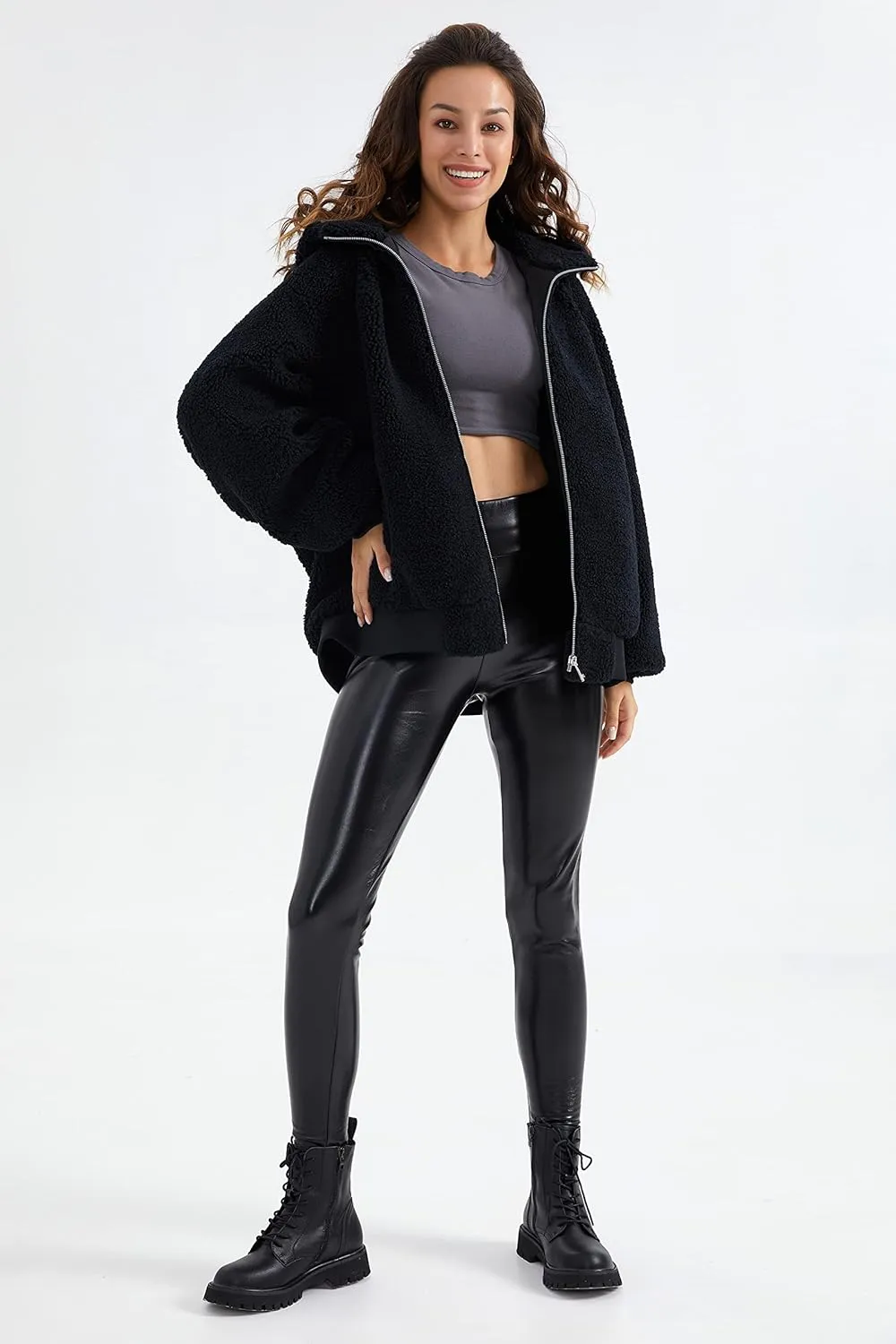 Orolay Women's Sherpa Fleece Jacket Oversized Full-Zip Hoodie Outwear Coat