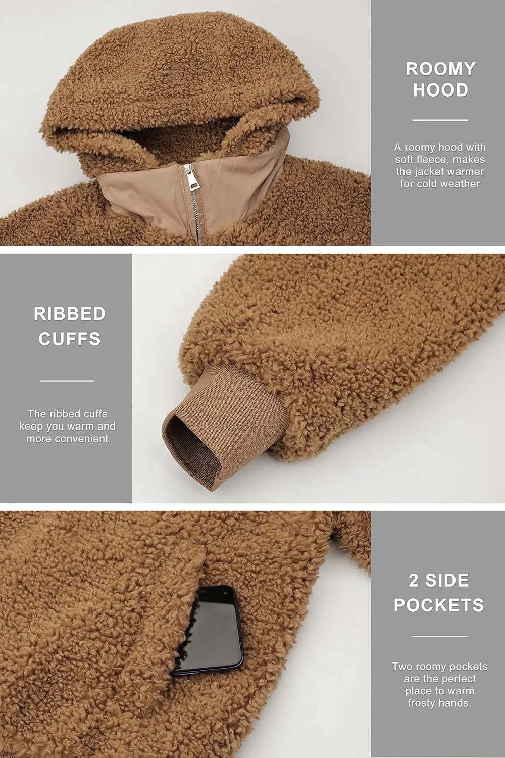 Orolay Women's Sherpa Fleece Jacket Oversized Full-Zip Hoodie Outwear Coat