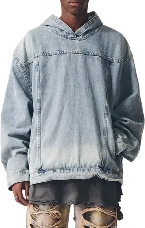 Oversized Denim Jean Jacket for Women Vintage Trendy Fashion Distressed Pullover Hoodie Casual Boyfriend Jackets