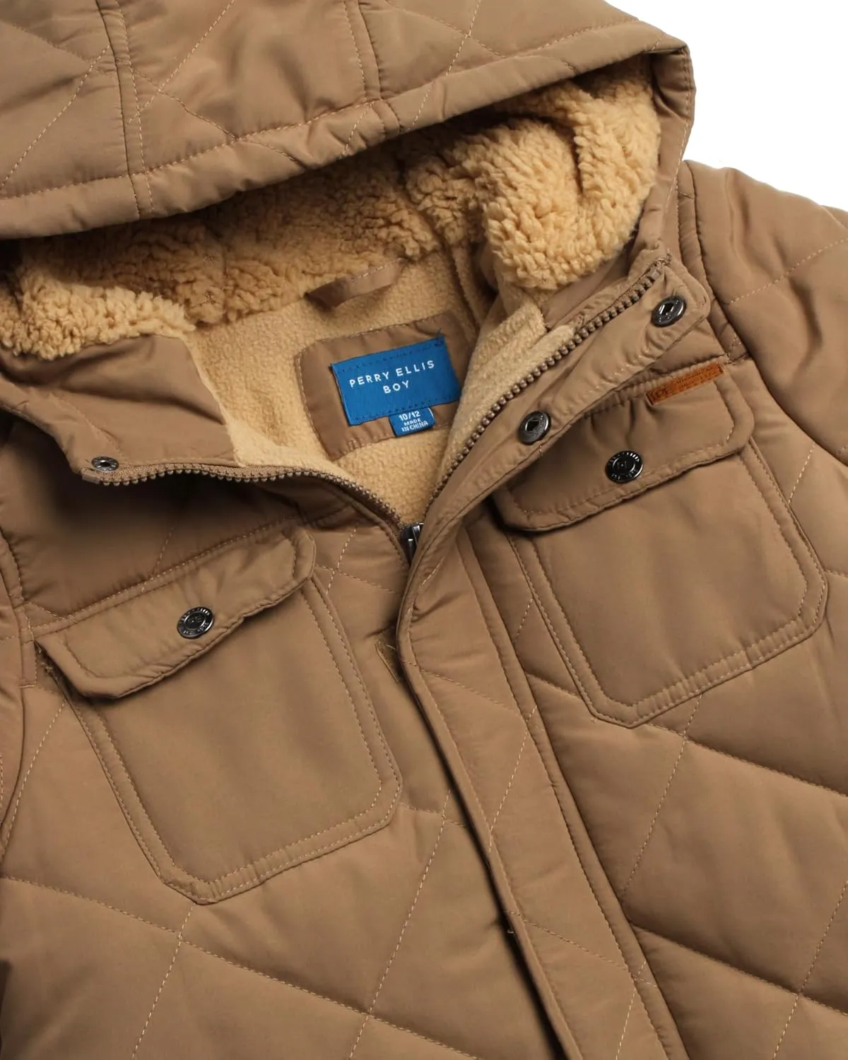 Perry Ellis Boys' Winter Jacket - Suede Microber Quilted Jacket with Hood - Warm Insulated Outerwear Jacket for Boys (8-18)