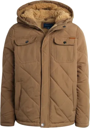 Perry Ellis Boys' Winter Jacket - Suede Microber Quilted Jacket with Hood - Warm Insulated Outerwear Jacket for Boys (8-18)