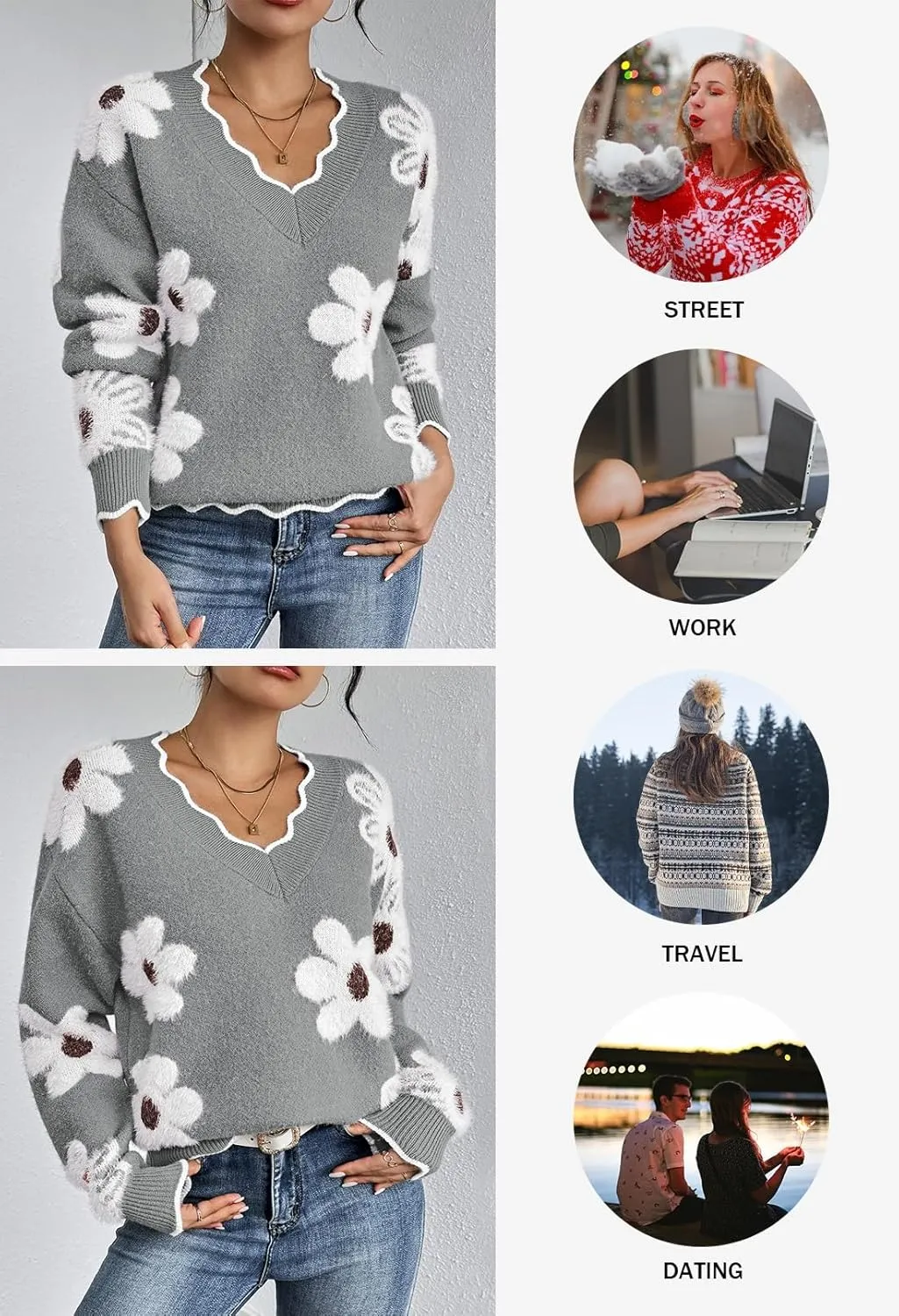 Pink Queen Women's Oversized V Neck Fuzzy Sweaters 2024 Casual Loose Long Sleeve Chunky Knit Pullover Jumper Tops