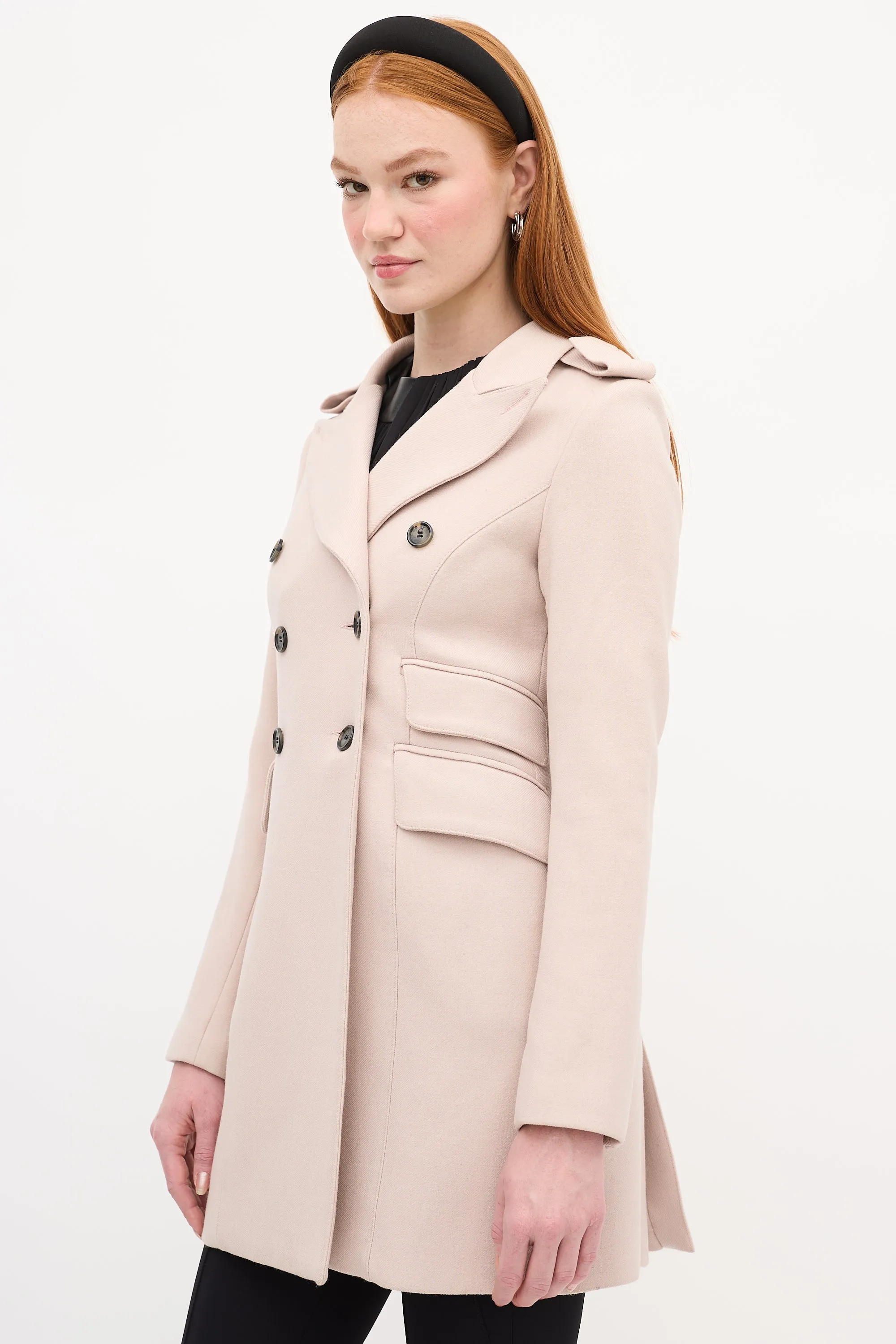 Pink Wool Double Breasted Coat