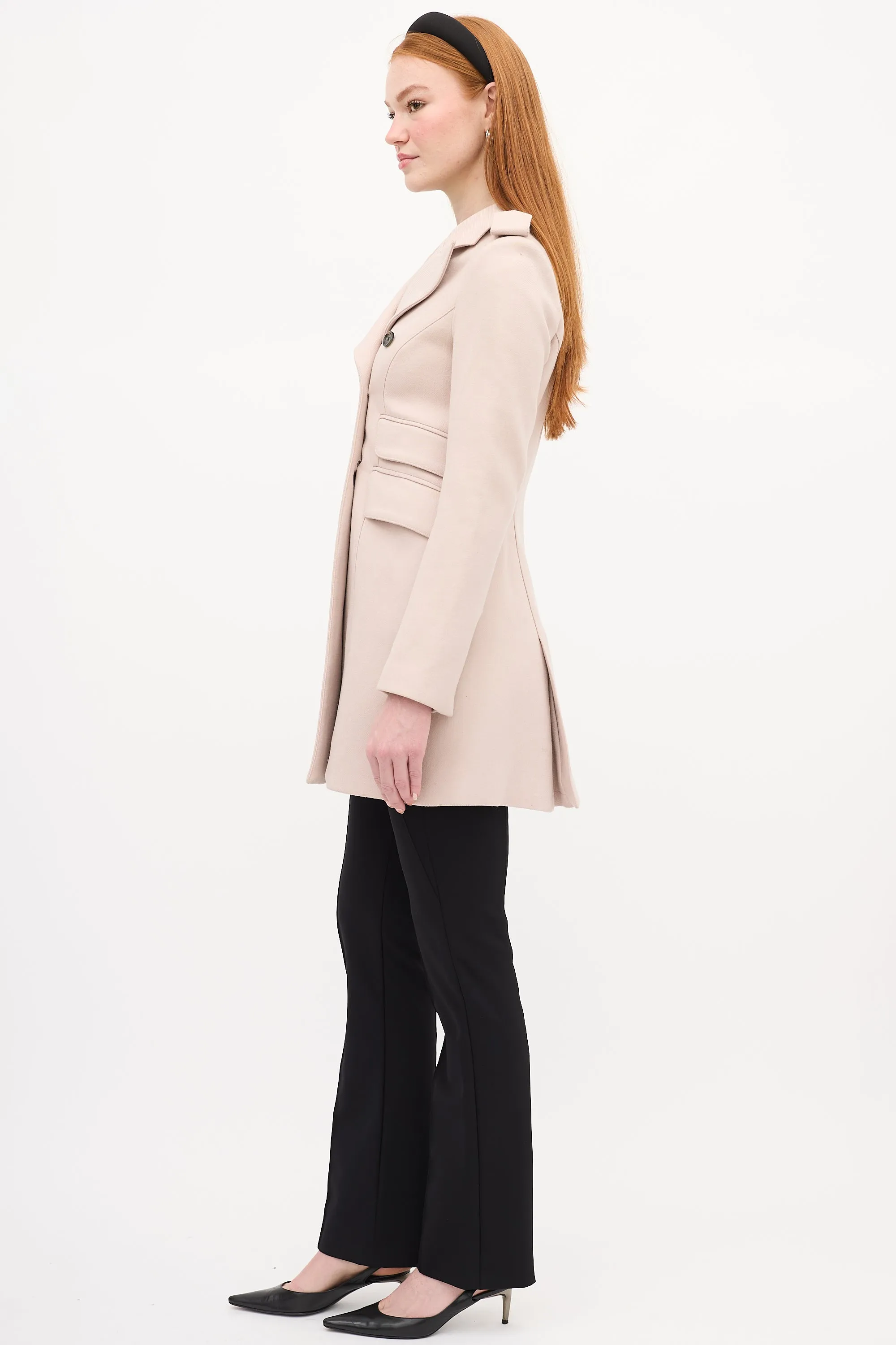 Pink Wool Double Breasted Coat