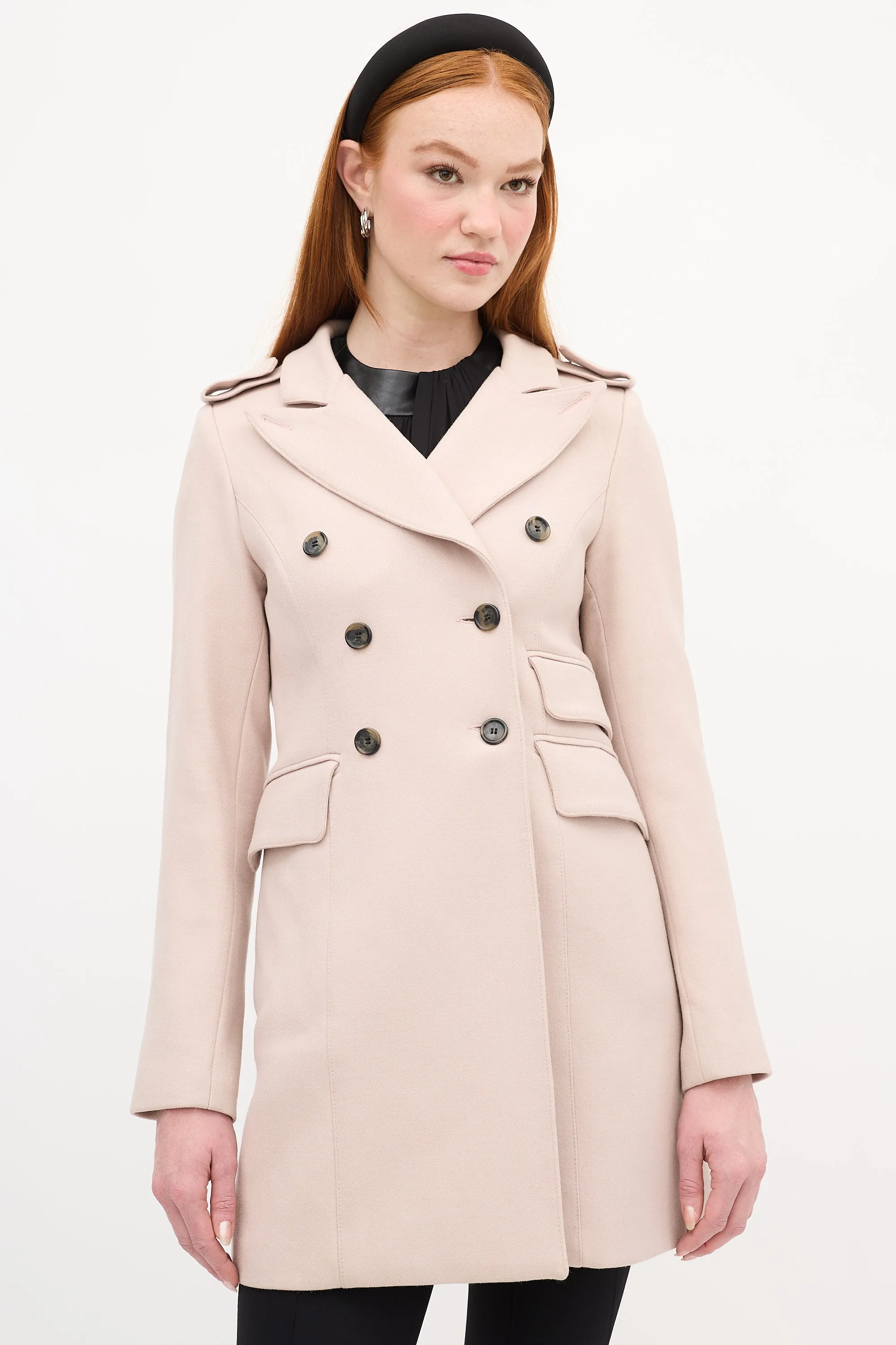 Pink Wool Double Breasted Coat