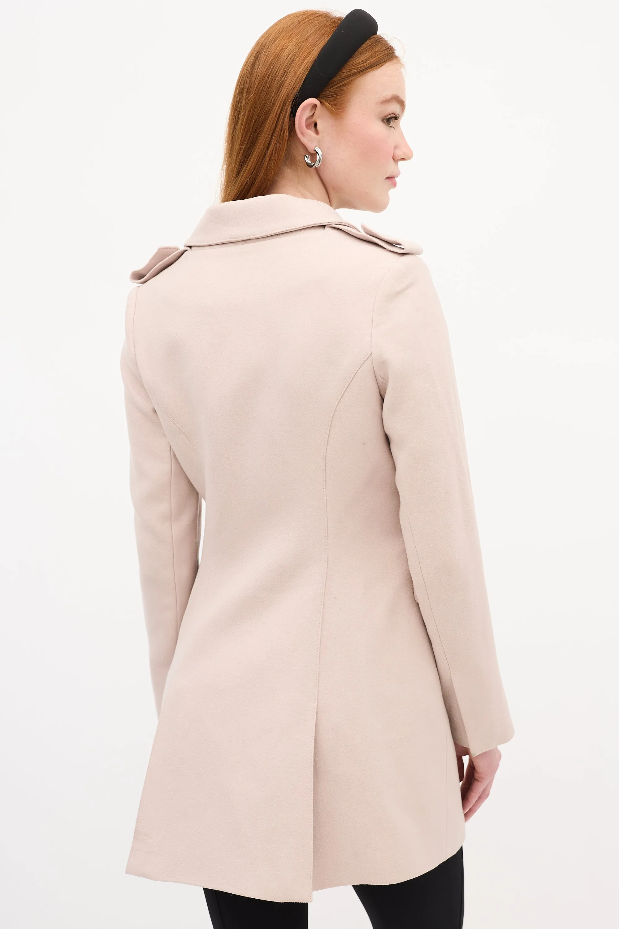 Pink Wool Double Breasted Coat