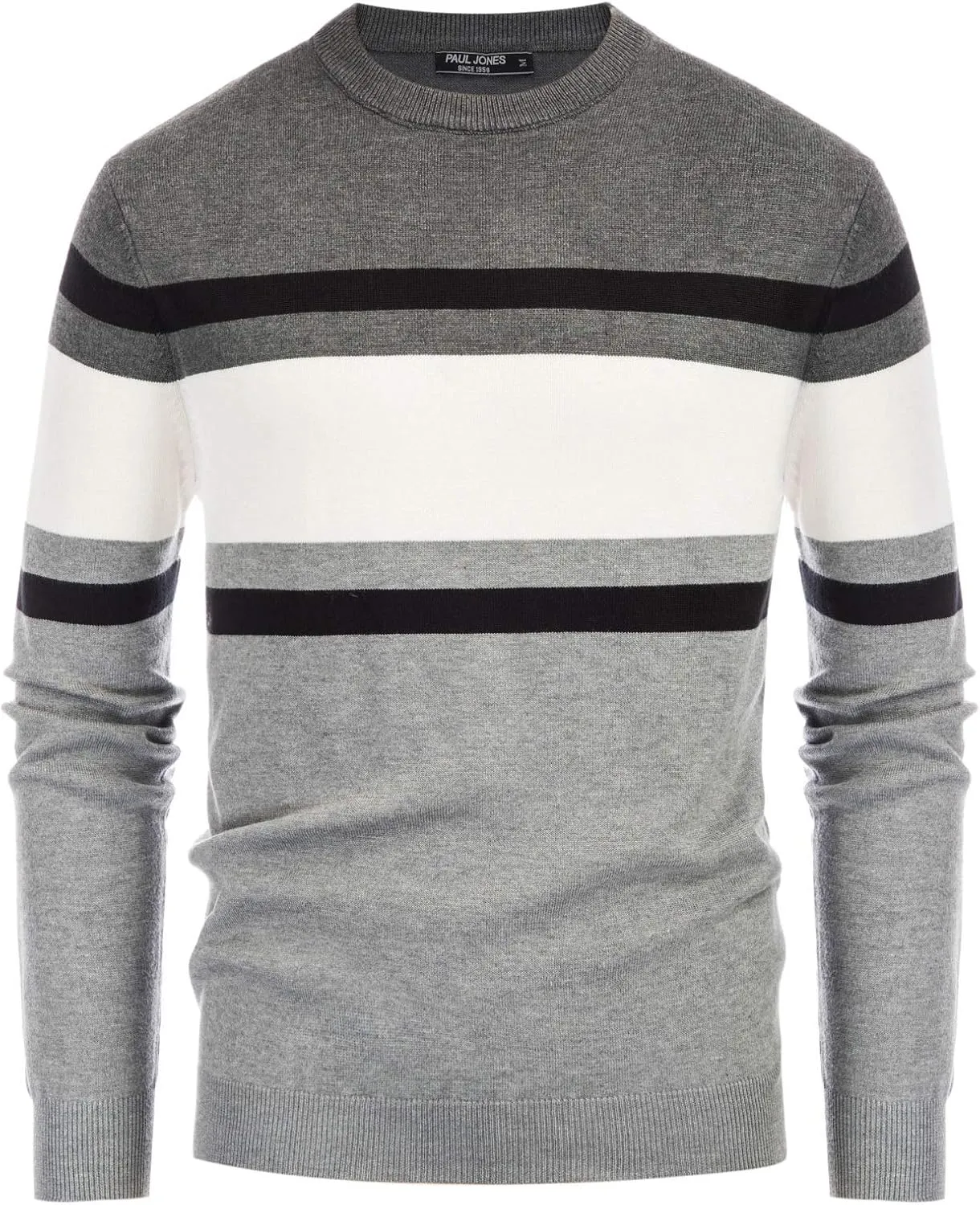PJ Paul Jones Mens Striped Pullover Sweater Crewneck Contrast Fine Knitted Sweaters
