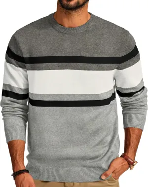 PJ Paul Jones Mens Striped Pullover Sweater Crewneck Contrast Fine Knitted Sweaters
