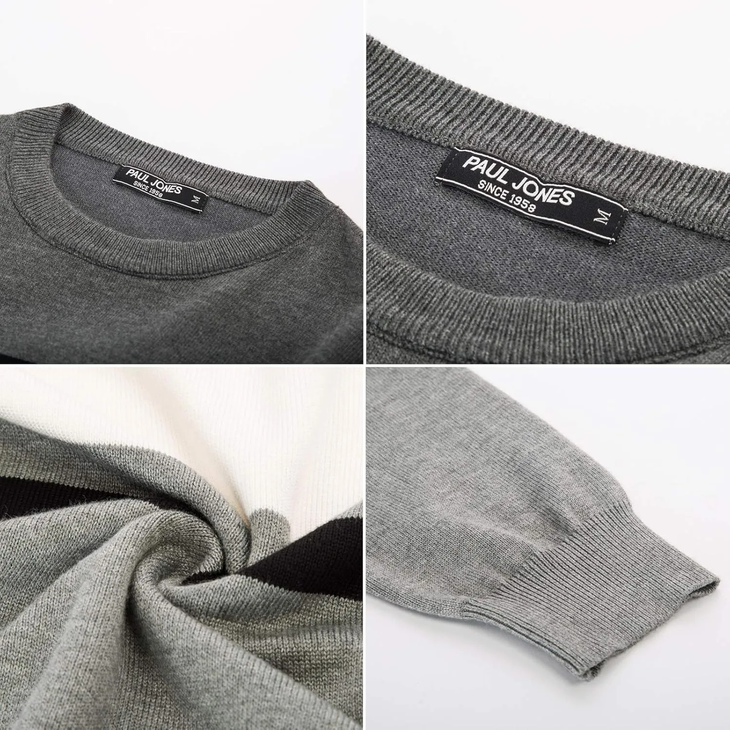 PJ Paul Jones Mens Striped Pullover Sweater Crewneck Contrast Fine Knitted Sweaters