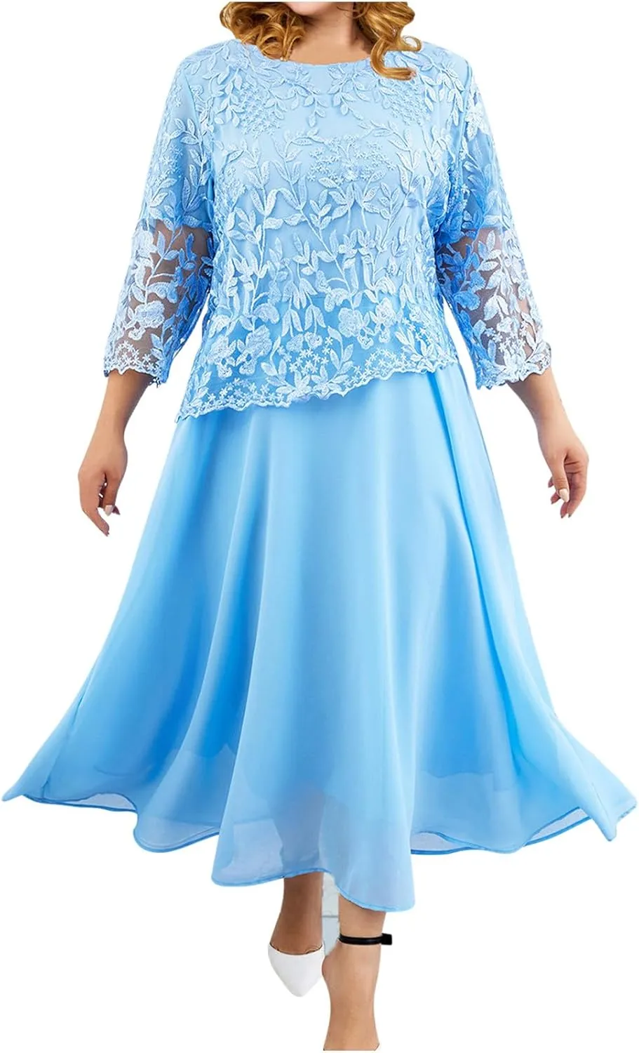 Plus Size Floral Lace Patchwork Dress for Women 2024 Mother of The Bride Dress Wedding Guest Formal Chiffon Evening Gown
