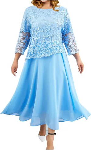 Plus Size Floral Lace Patchwork Dress for Women 2024 Mother of The Bride Dress Wedding Guest Formal Chiffon Evening Gown