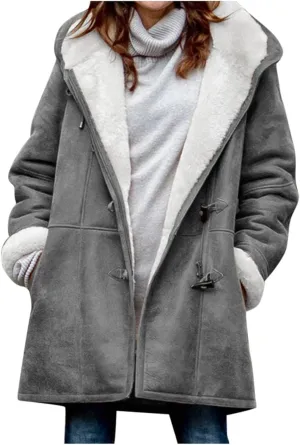 Plus Size Winter Coats for Women 2024 Warm Sherpa Fleece Lined Distressed Jackets Hooded Parka Faux Suede Pea Coat Outerwear