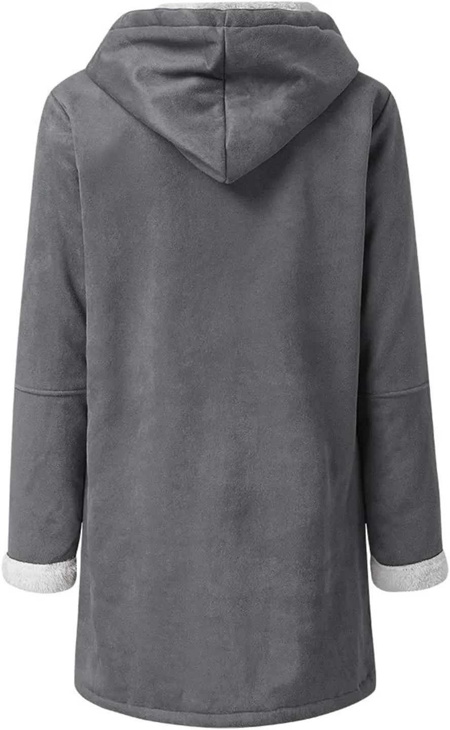 Plus Size Winter Coats for Women 2024 Warm Sherpa Fleece Lined Distressed Jackets Hooded Parka Faux Suede Pea Coat Outerwear