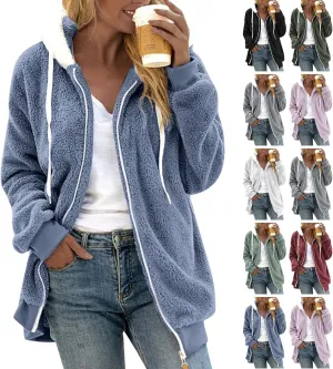 Plus Size Winter Coats for Women Oversized Full Zip Fleece Jacket Baggy Casual Drawstring Fuzzy Warm Jackets w/Pocket
