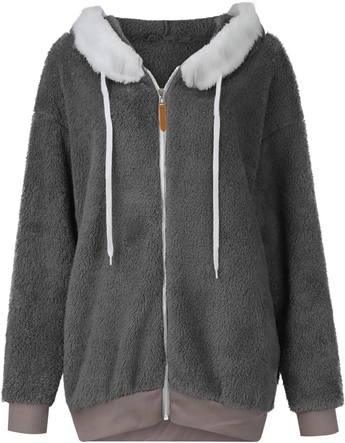 Plus Size Winter Coats for Women Oversized Full Zip Fleece Jacket Baggy Casual Drawstring Fuzzy Warm Jackets w/Pocket