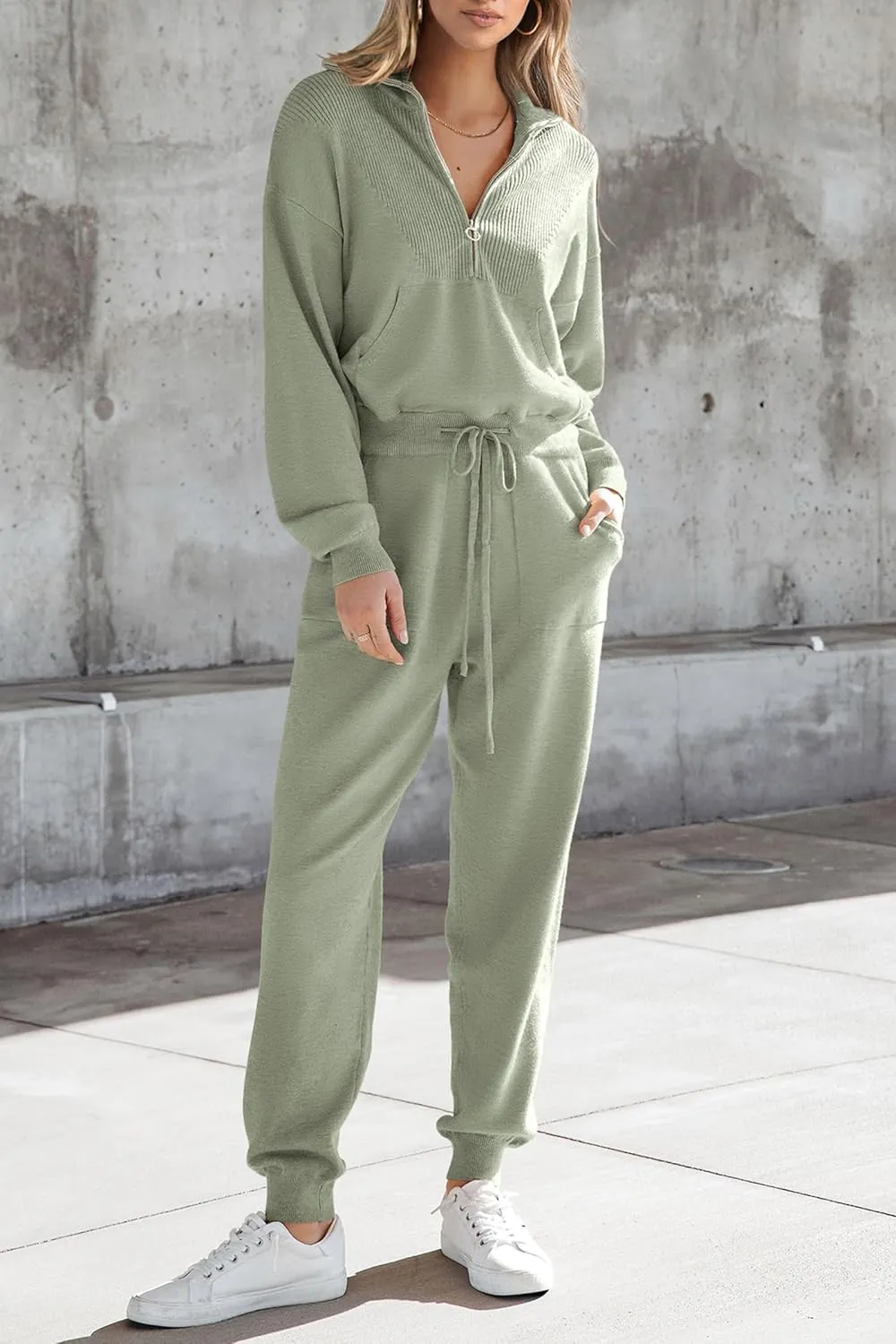 PRETTYGARDEN Women's 2 Piece Sweater Set Pullover Zip Up Sweatshirt Jogger Sweatpants Tracksuit Casual Outfit
