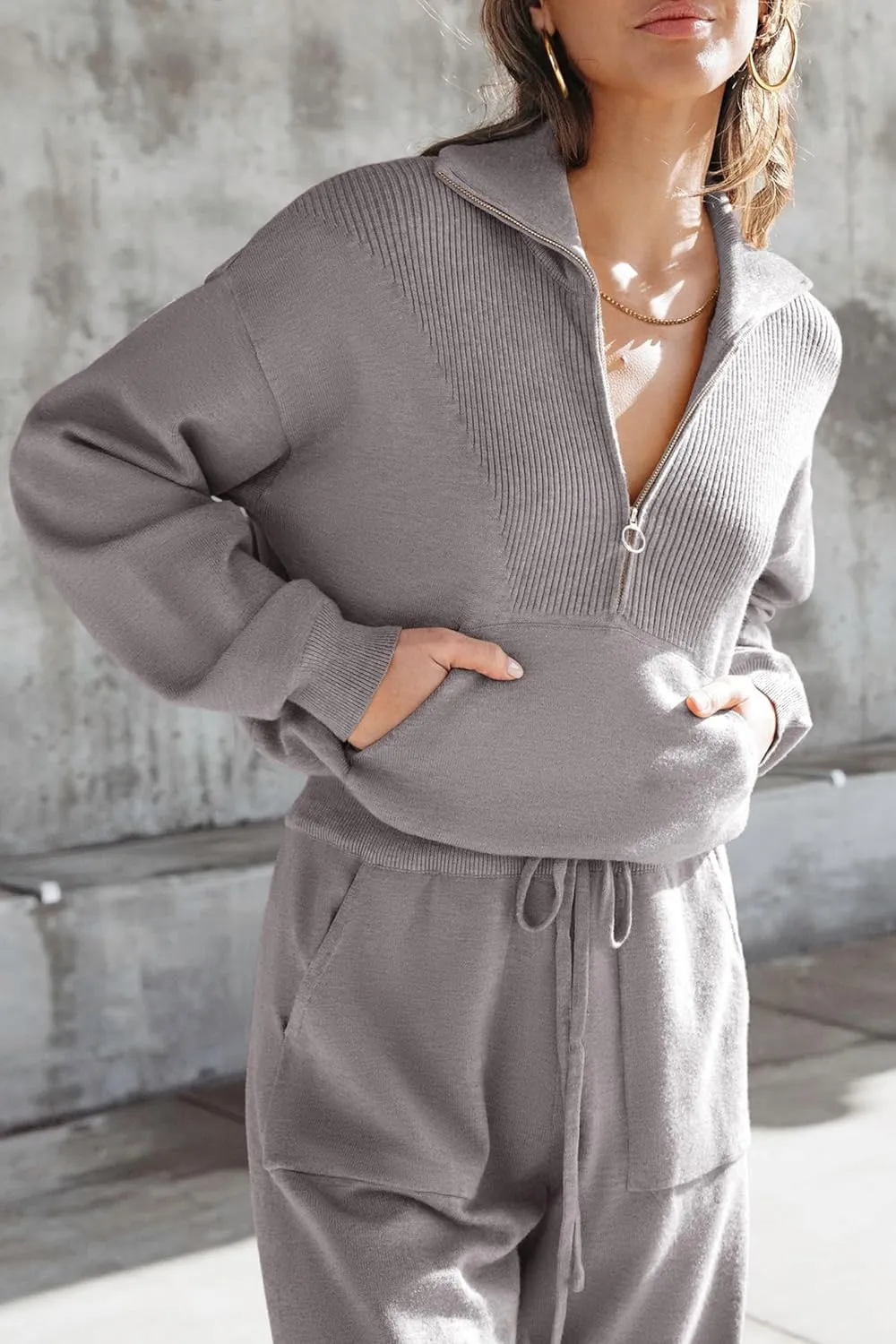 PRETTYGARDEN Women's 2 Piece Sweater Set Pullover Zip Up Sweatshirt Jogger Sweatpants Tracksuit Casual Outfit